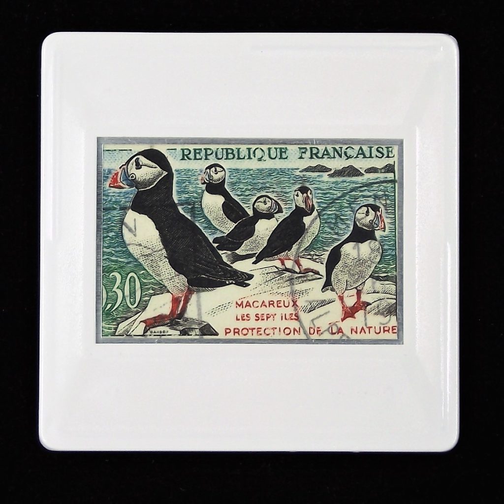French stamp puffins brooch